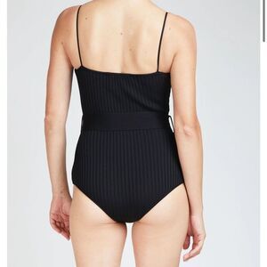 LOVE BINETTI | NEW Oliana Black Ribbed Bodysuit w Belt Loops Women’s Size Small